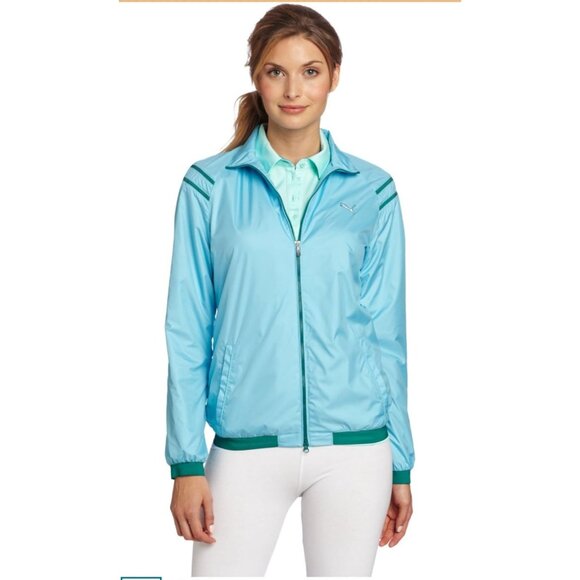 Puma Golf Women’s Medium Kinetic Stretch Jacket Blue Atoll Green Water Resistant - Picture 1 of 10